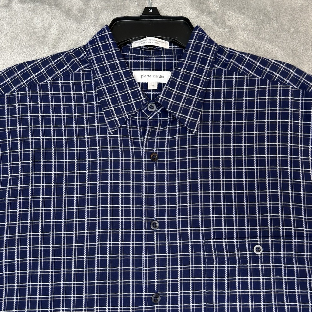 Pierre Cardin Dress Up Shirt Men's Large L Blue Tan Blue Short Sleeves Button Up